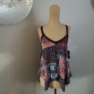 Almost Famous. Boho Uneven Hem Tank Top. Sz M